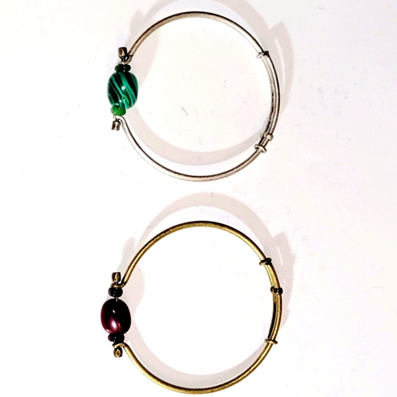 New Bracelets, 2 Slide Metal with Stone Bangle Bracelets - Picture 3 of 5